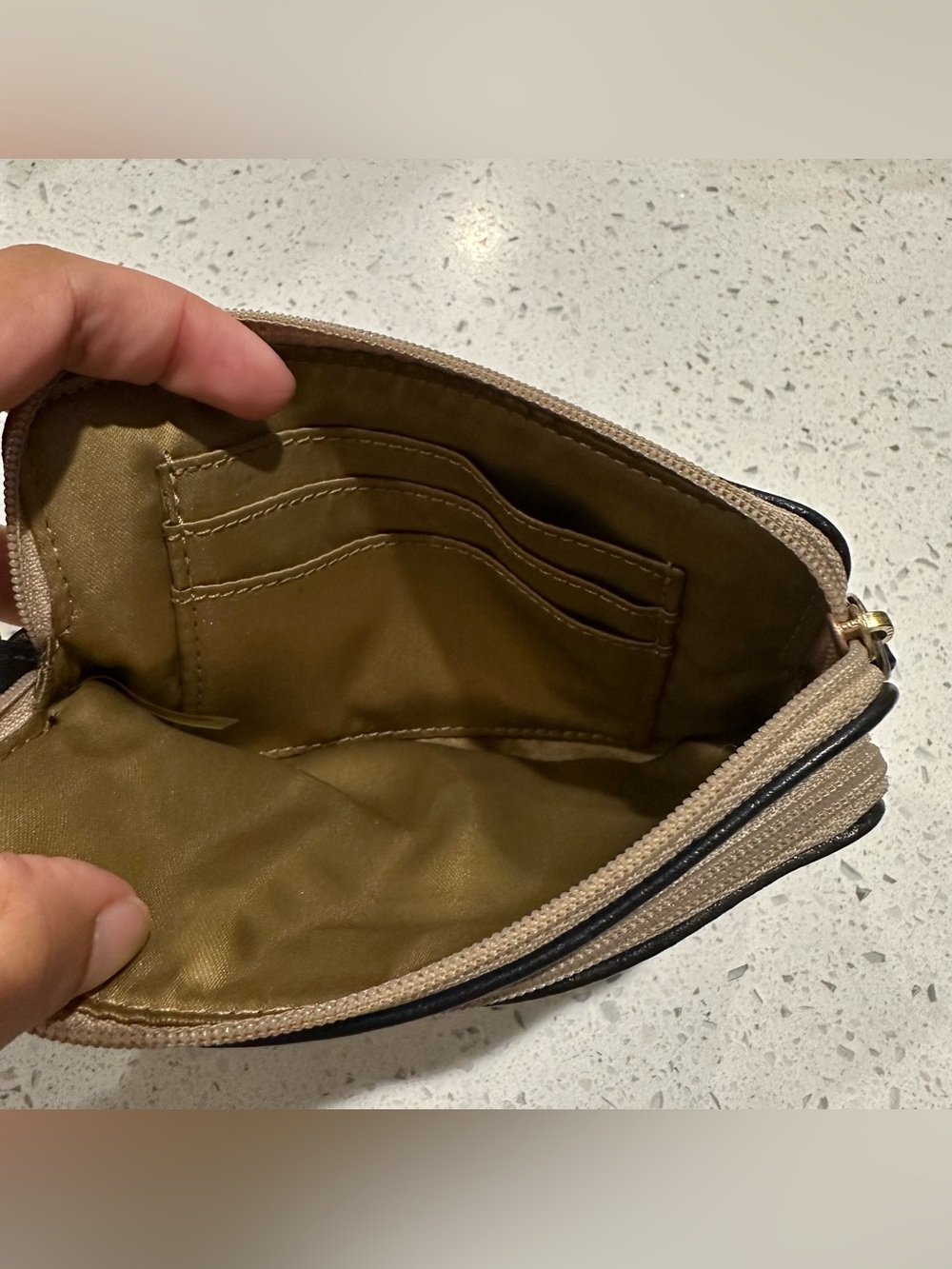 Coach Madison Needlepoint Signature Canvas Wristlet in Khaki Black Leather Trim - Picture 5 of 6